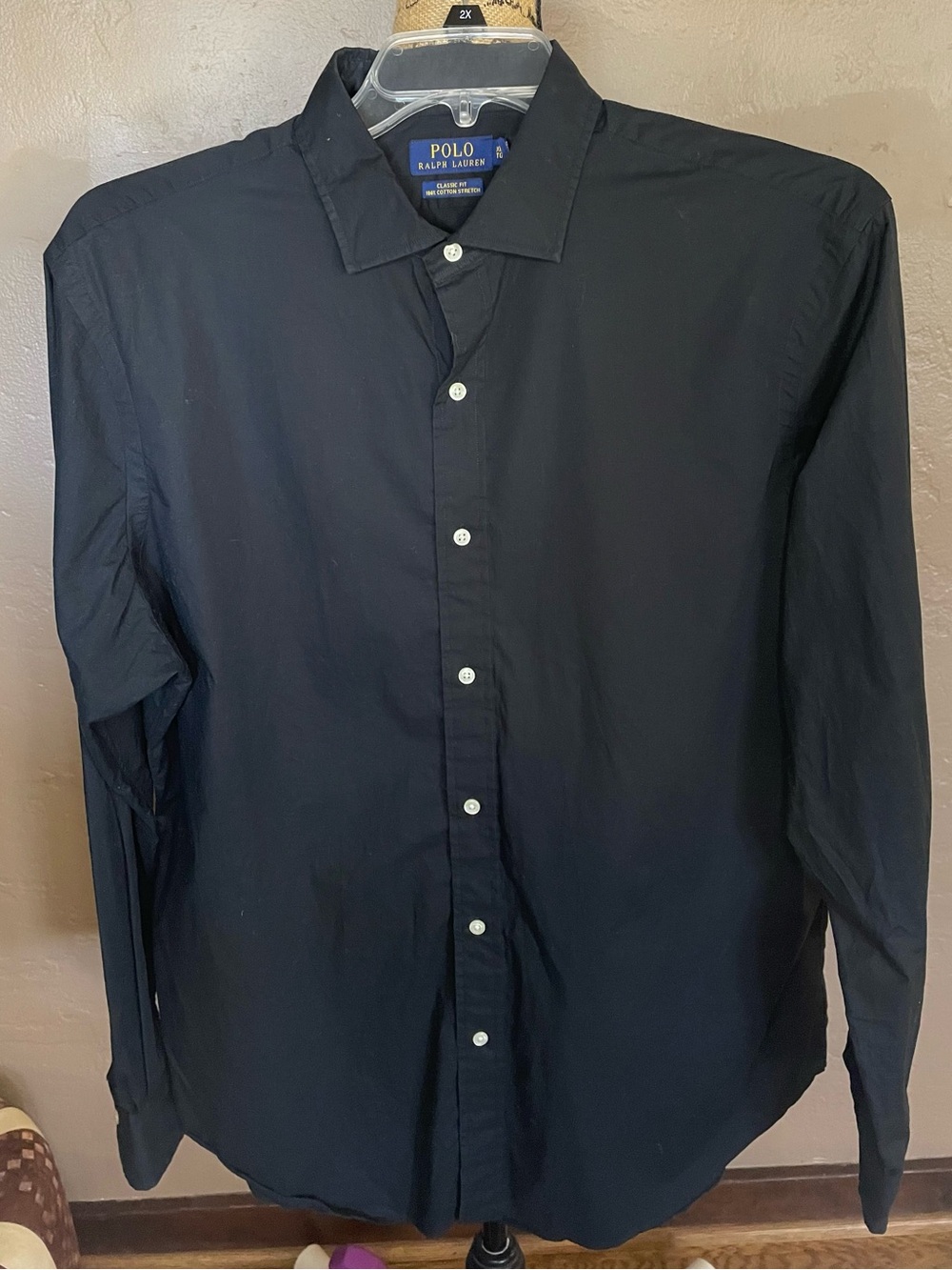 Ralph Lauren 100% cotton Black Long-Sleeve Button-Up Dress Shirt XL PTP 25”